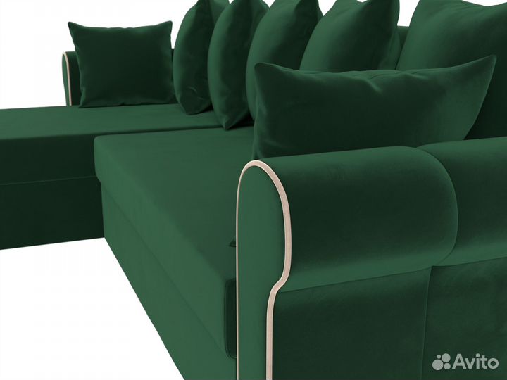 Диван угловой Рейн левый угол, велюр, зеленый