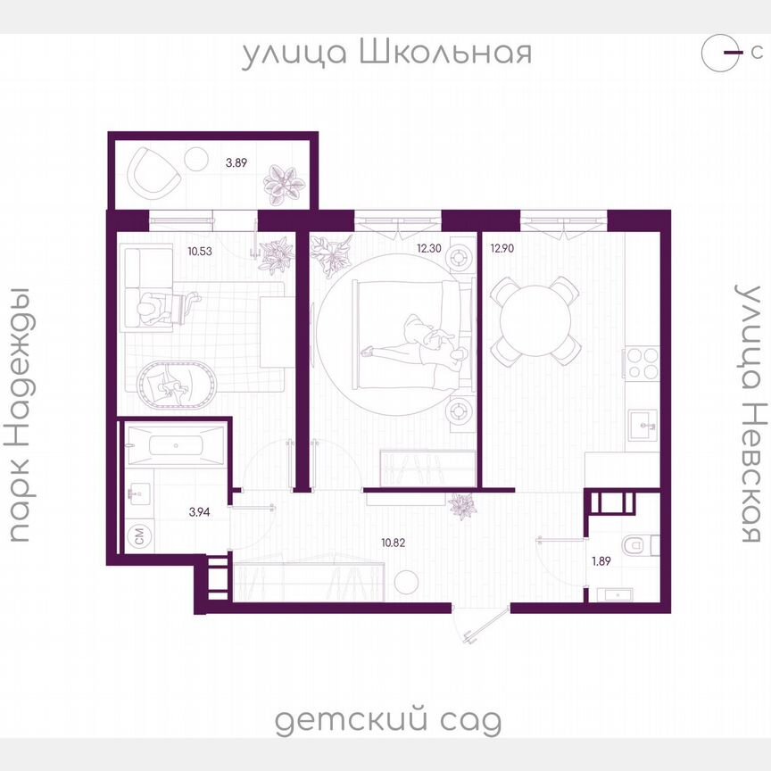 2-к. квартира, 53,6 м², 5/5 эт.