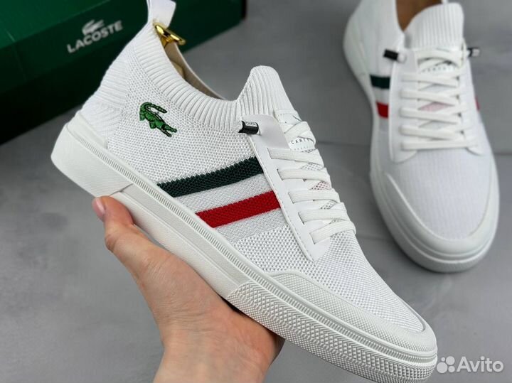 Мужские кеды Lacoste летние белые 2.0