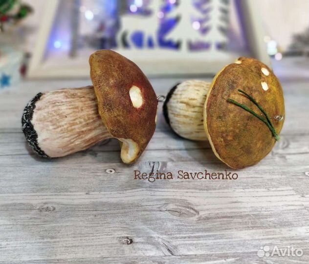 Ватная ёлочная игрушка гриб боровик