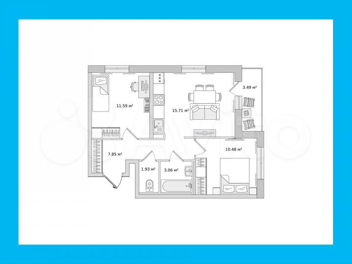 2-к. квартира, 51,4 м², 20/22 эт.