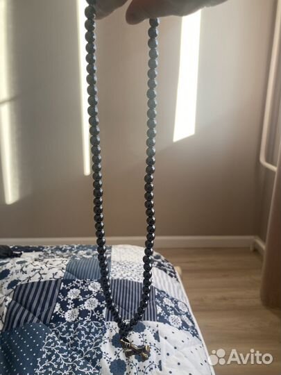 Бусы из камня Гематит - «Волк на кресте Кельтов»