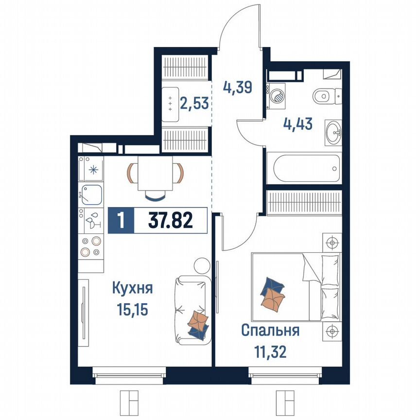 1-к. квартира, 37,8 м², 5/18 эт.