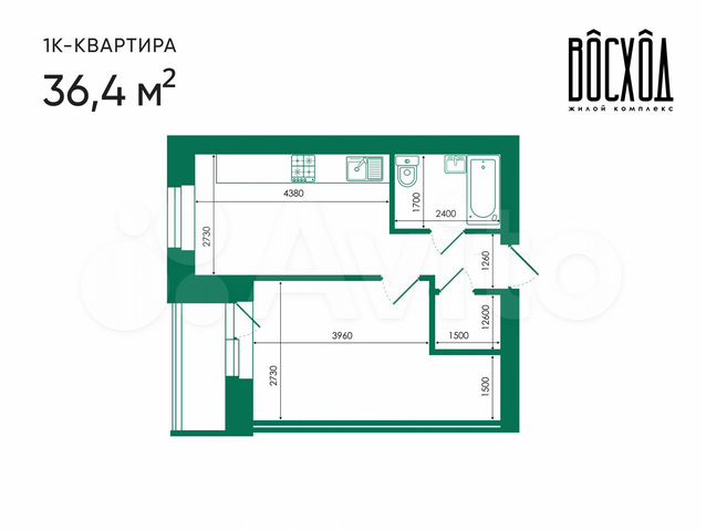 1-к. квартира, 36,4 м², 2/9 эт.