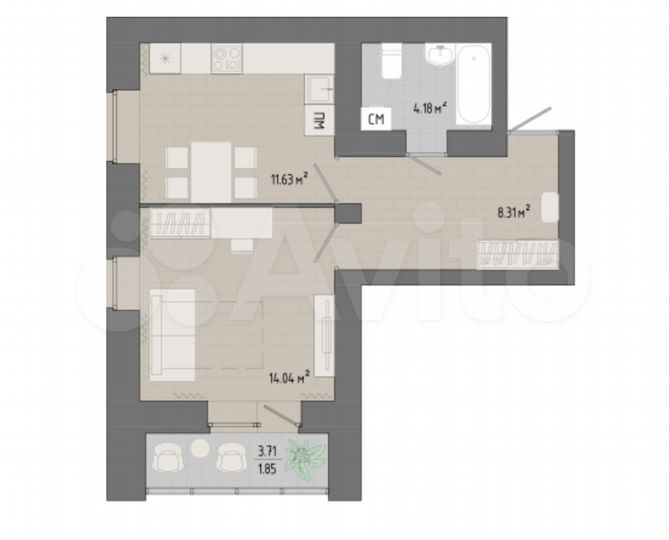 1-к. квартира, 40 м², 2/16 эт.