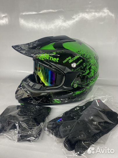 Мотоциклетный кроссовый шлем+очки, маска, перчатки