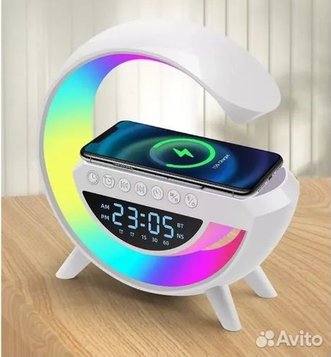 Блютуз колонка светильник + беспроводная зарядка