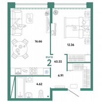 2-к. квартира, 40,6 м², 9/16 эт.