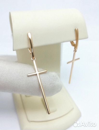Золотые золотые серьги кресты из красного золота 5