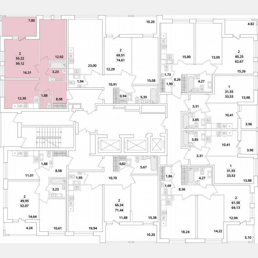 2-к. квартира, 59,1 м², 12/18 эт.
