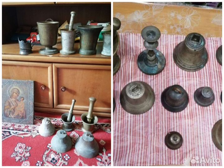 Колокольчики,рында, ступки -26шт34предмета старина