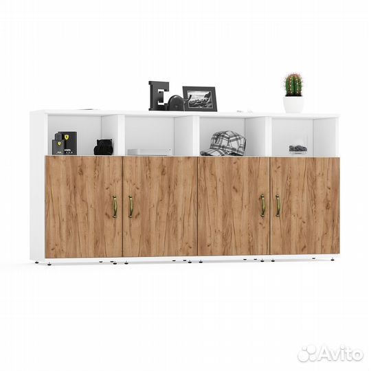 Набор из четырёх тумб Мебельный двор Лидер-8 3.19 белый шагрень/крафт золото, 160х30х75