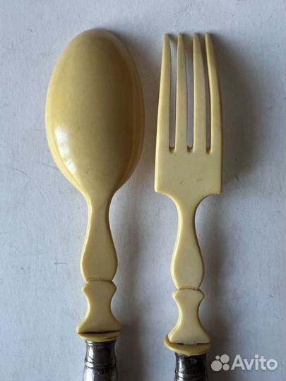 Набор столовый, вилка+ложка, кость, серебро 800