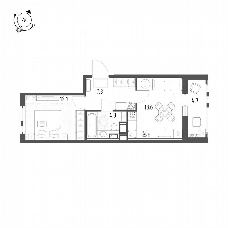 1-к. квартира, 39,7 м², 7/12 эт.