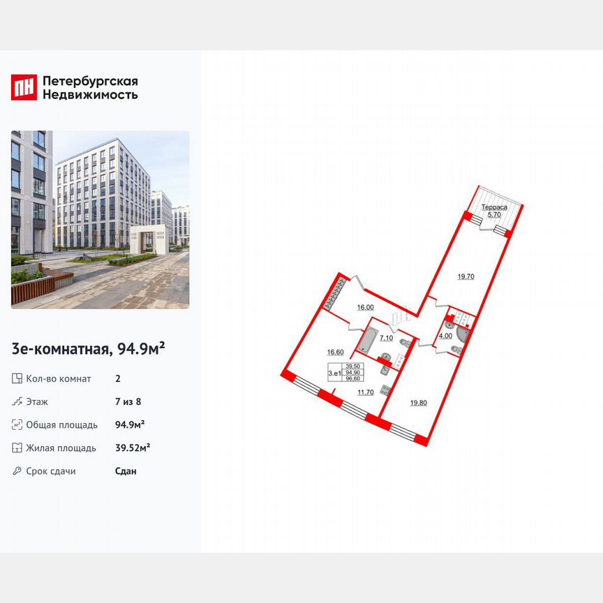2-к. квартира, 94,9 м², 7/8 эт.