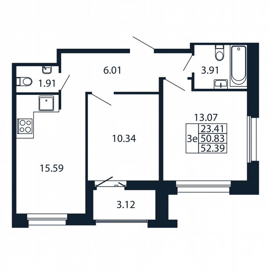 2-к. квартира, 52,4 м², 12/12 эт.