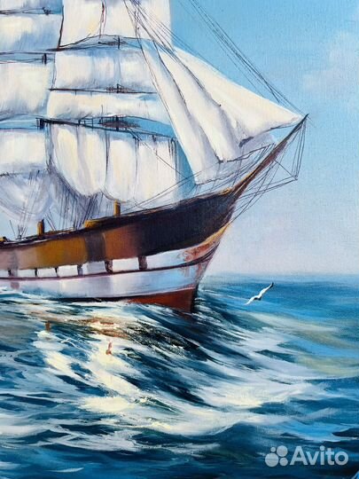 Картина маслом корабль в море