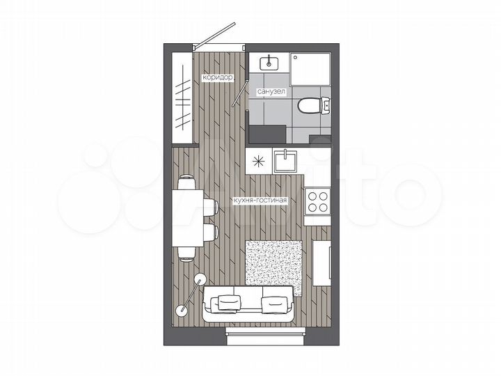 Квартира-студия, 20,4 м², 6/19 эт.