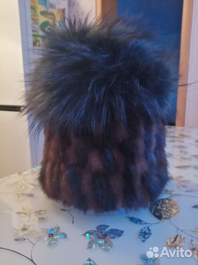 Шапка женская вязаная из меха норки