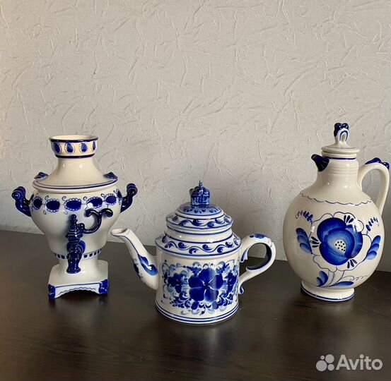Гжель самовар, заварной чайник, кувшин