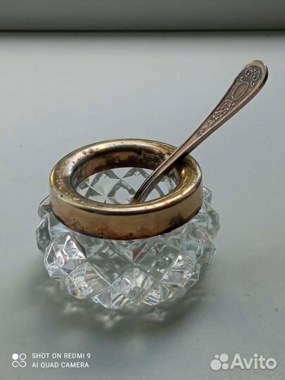 Солонка хрусталь серебро позолота с ложкой