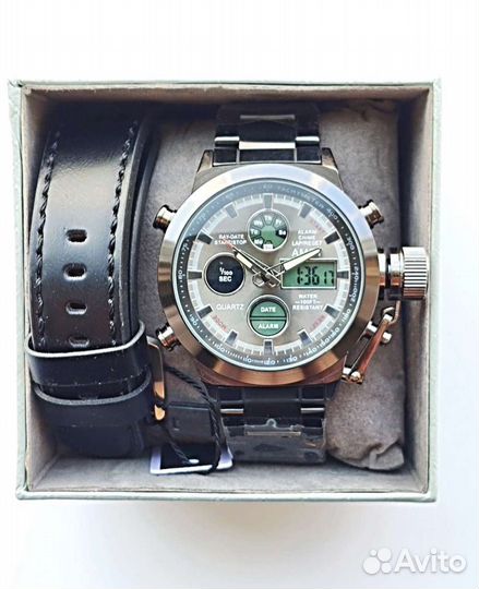 Часы мужские amst 3003 bbst + черный ремешок
