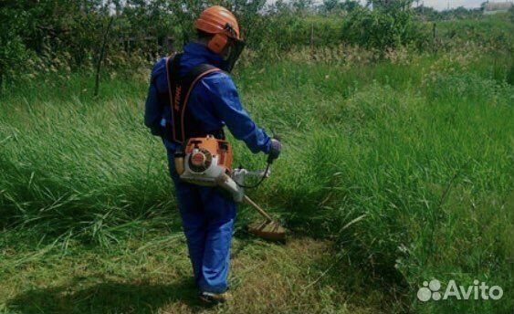 Покос травы триммером
