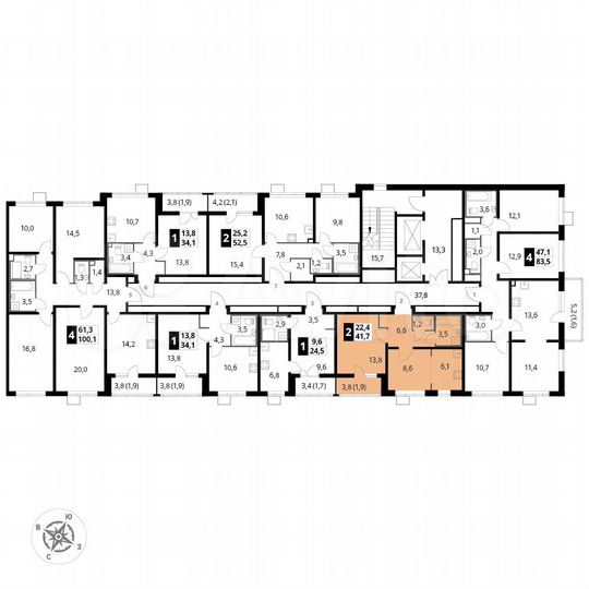 2-к. квартира, 41,7 м², 4/25 эт.