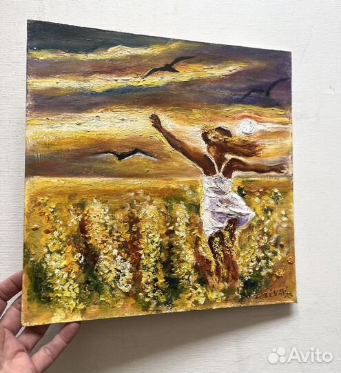 Картина маслом Солнечная девочка для детской 30х30