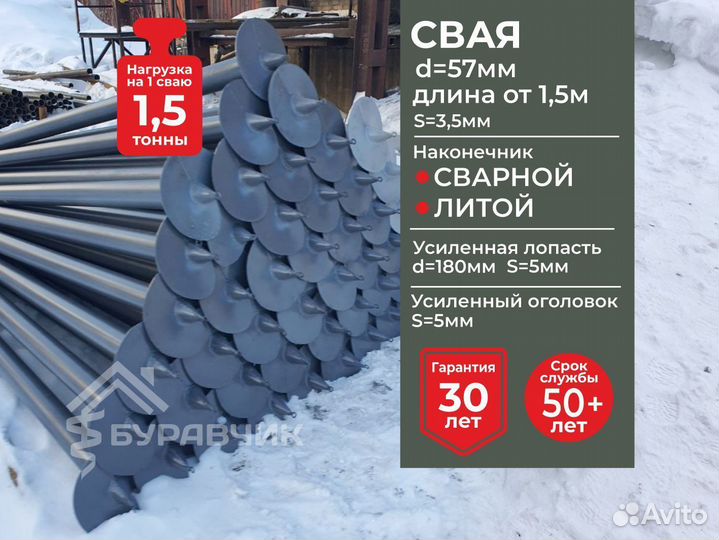 Винтовые сваи D 57 мм