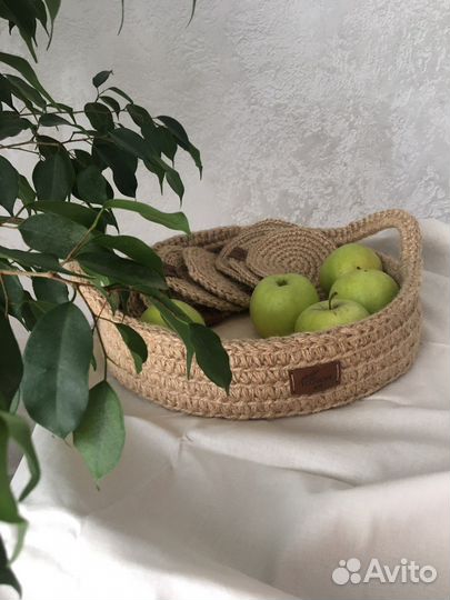 Поднос из джута, ручная работа