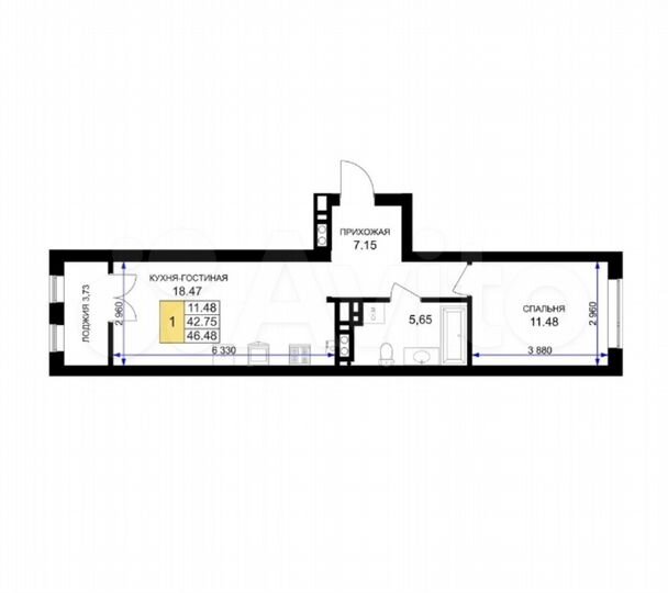 1-к. квартира, 46,5 м², 4/7 эт.