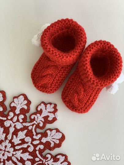 Новые Новогодние вязаные пинетки