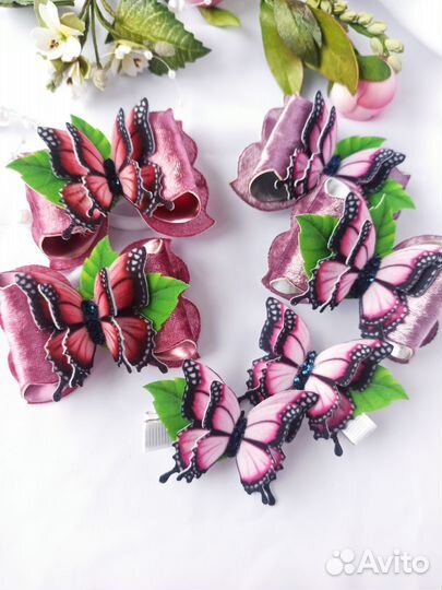 Бантики с бабочками, ручная работа