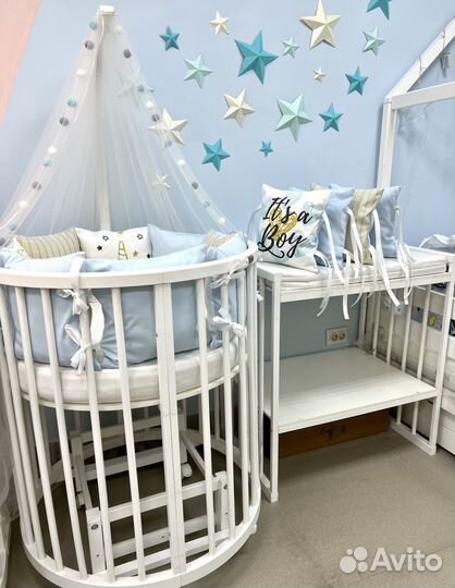 Кроватка для новорожденных круглая из бука