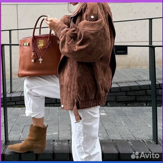 Коричневая бомбер-косуха из экокожи