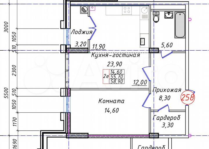 2-к. квартира, 58,9 м², 4/8 эт.
