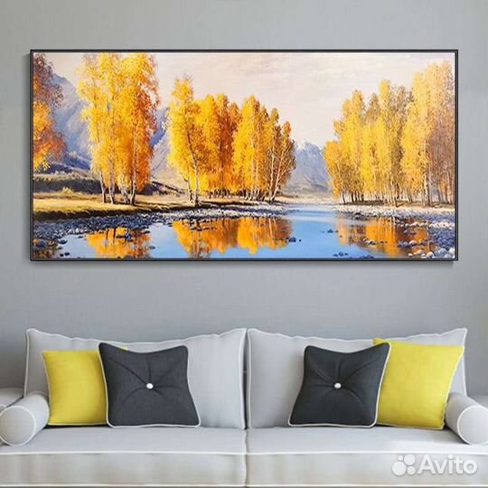 Картина маслом лес у воды