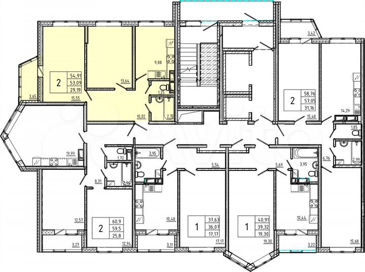 2-к. квартира, 54,9 м², 6/18 эт.