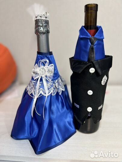 Свадебные украшения на бутылки#жених и невеста