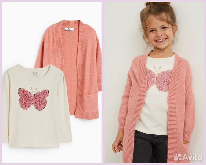 Новый комплект C&A кардиган и лонгслив 110