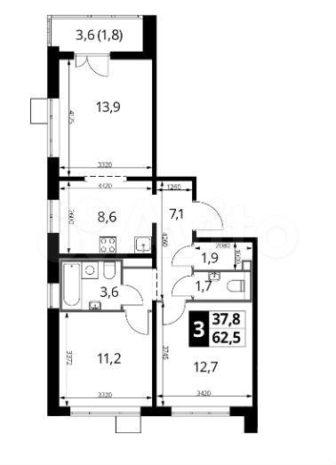 3-к. квартира, 62,5 м², 18/25 эт.