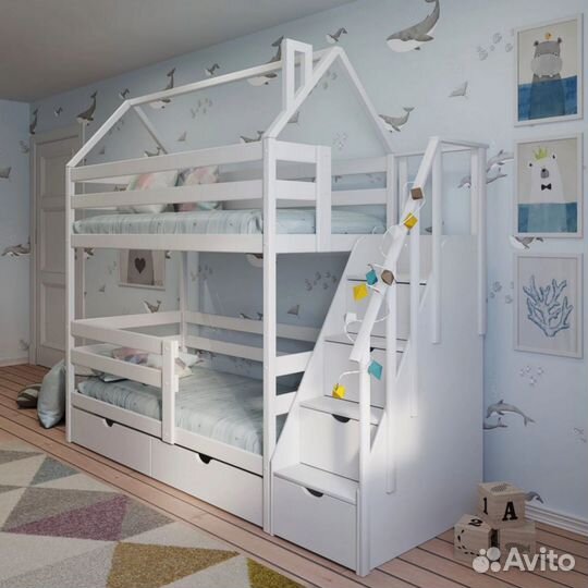 Двухъярусная кровать-домик Сканди