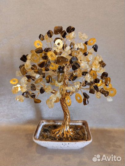 Дерево счастья из цитрина, тиг.глаза с монетками