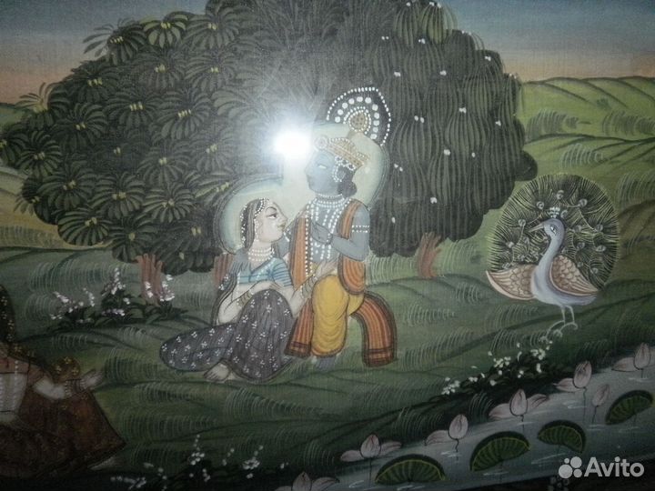 Семейство Кришна божество Индия батик рамка 51х26