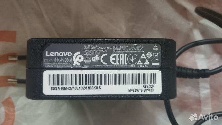 Блок питания для ноутбуков Lenovo 20V 3.25A 65W