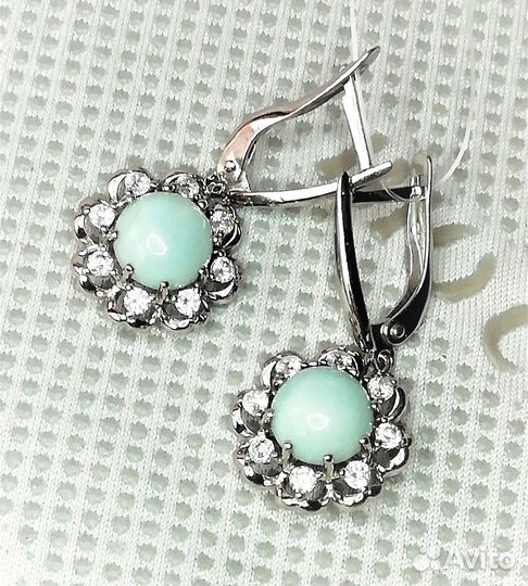 Серьги серебро амазонит С145