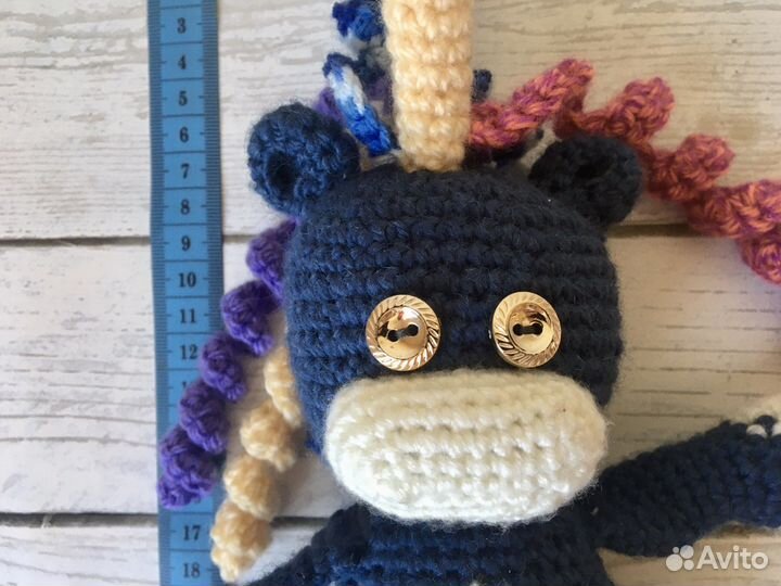 Мягкая вязаная игрушка, единорог