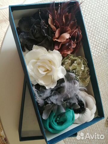 Брошь цветок из ткани/кожи 7 шт