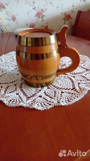 Кружка с крышкой для пива или кваса деревя на 0.5л